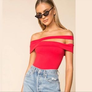 Revolve Bodysuit | Superdown linda asymmetrical Red Bodysuit